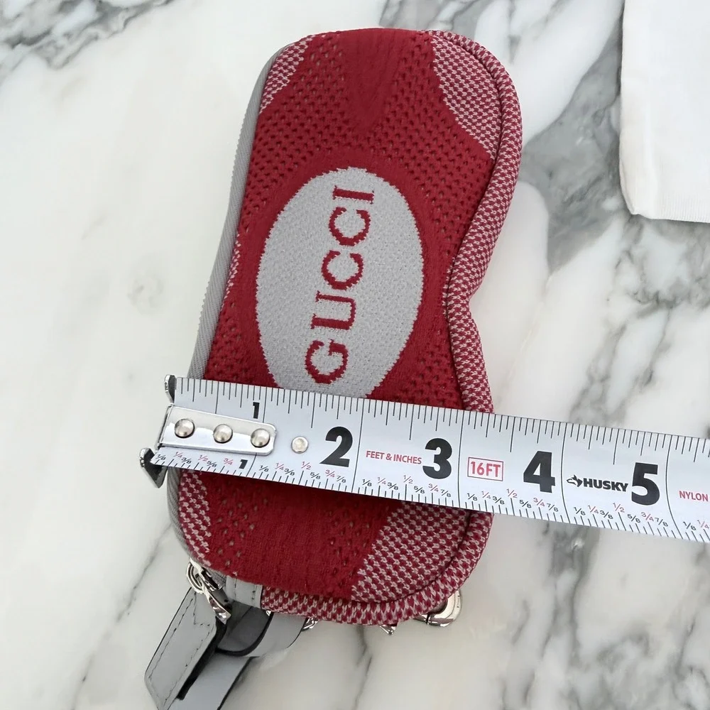 Gucci Red Technical Knit Glasses Case Zip Pouch with Strap 824707